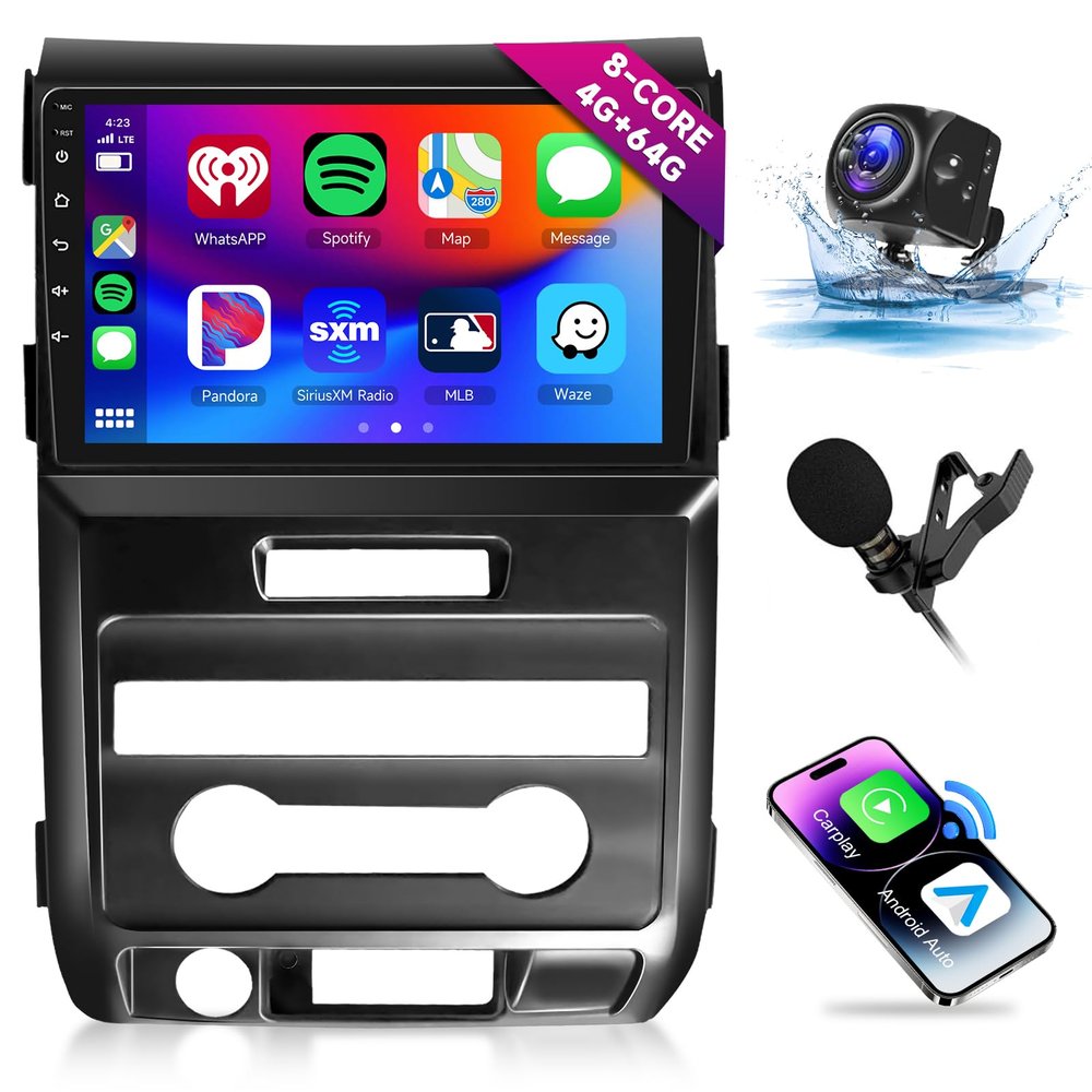 Hodozzy [4G+64G] Android 15 Radio for Ford F-150 2009 2010 2011 2012-Wireless Carplay Android Auto-8 Core 9 Inch Touch Screen Radio with GPS, Bluetooth,EQ, WiFi, Mirror Link, FM/RDS Radio,Camera