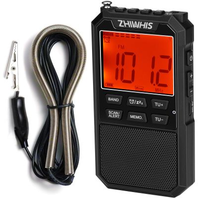 ZHIWHIS Portable Radio, AM FM Stereo SW NOAA Weather VHF Receiver with Alerts, Rechargeable DSP Pocket Radios with 9.85Ft Wire Antenna, 900mAh/396Presets/Alarm Clock/Sleep Timer for Walking ZWS-878