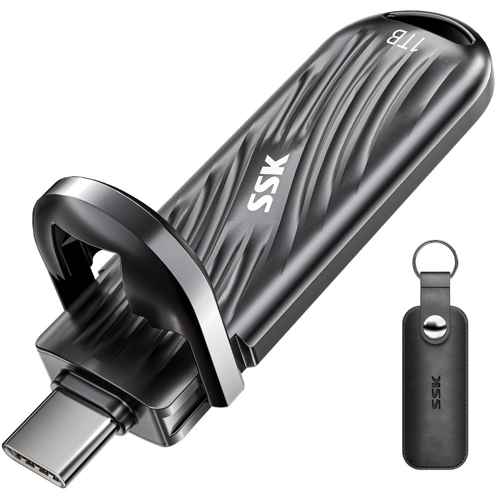 SSK 1TB External SSD USB C Drive- Up to 2000MB/s External Solid State Drives USB 3.2 Gen 2X2, Portable SSD Stick Ultra-Low Power Supports iPhone15/16 Pro ProRes Mac/WTG/Android, Zinc Alloy