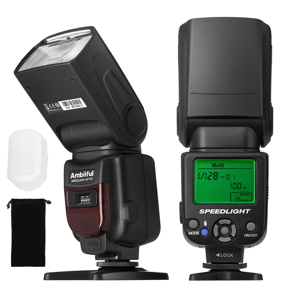 AMBITFUL AF970 Camera Flash Speedlite for Canon Nikon Sony Olympus Fuji Panasonic,2.4G Wireless Flash, Recycle Time 0.1-2.5s,Adjustable Flash Head W/LCD Panel&Single-Contact Hotshoe