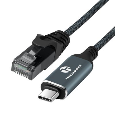 Thzzhnno USB C to Ethernet Cable 30FT, Type C to RJ45 Gigabit LAN Network Cord,Directly Connected,Thunderbolt 3/4 Compatible for MacBook Pro/Air, iPad Pro, iPhone 15 Series,Galaxy S24, Windows