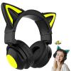 Cat Ear Bluetooth Headphones,Over Wired Ear Headphones with Built-in Mic,Foldable LED Wireless Headset,Cute Headphones for Kids, On-Ear Wireless Headphone Compatible with Phone/PC/Tablet/TV(Black) view 1