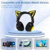 Cat Ear Bluetooth Headphones,Over Wired Ear Headphones with Built-in Mic,Foldable LED Wireless Headset,Cute Headphones for Kids, On-Ear Wireless Headphone Compatible with Phone/PC/Tablet/TV(Black) view 3