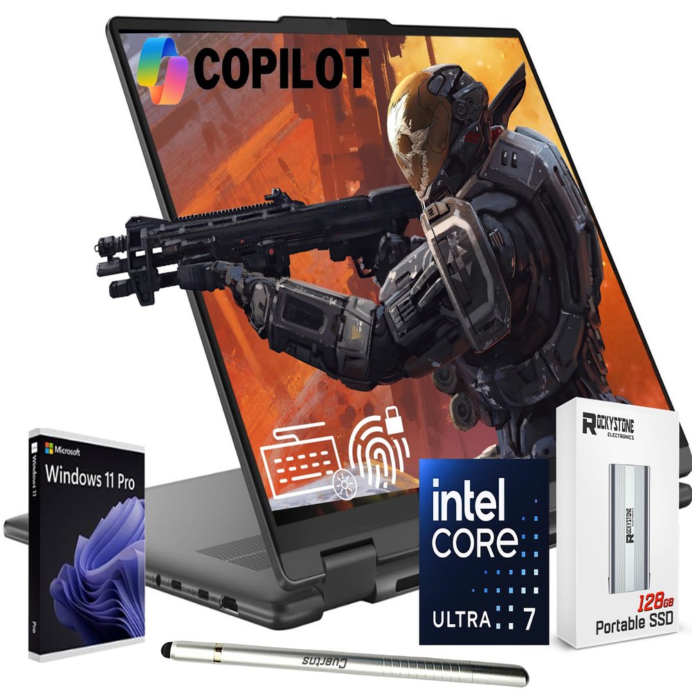 Lenovo 2024 Yoga 7i 2-in-1 AI Laptop, 16" WUXGA Touch, Intel 12-Core Ultra 7 155U (Beat i7-1355U), 16GB LPDDR5X RAM, 1TB SSD, Backlit, FP, FHD IR Webcam, AI Copilot, Win11 PRO, W/Portable SSD&Stylus