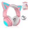 Cat Ear Bluetooth Headphones for Adult, Kids Lovely Headphones,Over Ear Wired Headphones with LED Lights,Foldable Wireless Headset with Built-in Mic,Compatible with Phone/PC/Tablet/TV(Pink) view 1