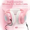 Cat Ear Bluetooth Headphones for Adult, Kids Lovely Headphones,Over Ear Wired Headphones with LED Lights,Foldable Wireless Headset with Built-in Mic,Compatible with Phone/PC/Tablet/TV(Pink) view 3