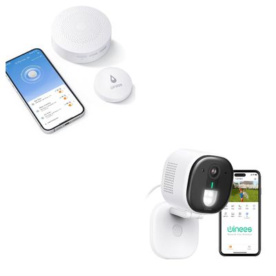 winees WiFi Water Leak Detector, 1 Pack Water Sensors Outdoor Security Camera, Wired 2K 4MP Outdoor/Indoor Camera for Home Security