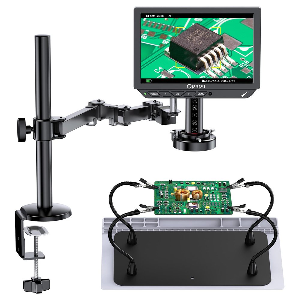4K Auto-Focus Digital Microscope, 10" HDMI Soldering Microscope with Helping Hands Station & Flexible Arm for Electronics Repair, ODM802 Flex Coin Magnifier with Ring Light, USB Magnifying Glass