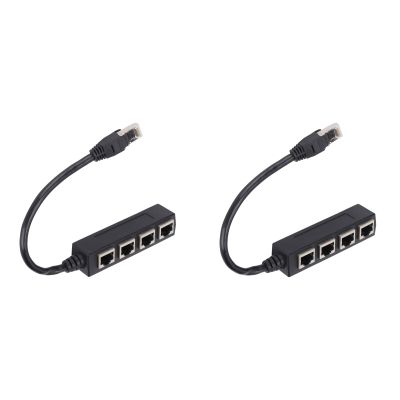 2pcs Ethernet Splitter, 1 to 4 Rj45 High Speed Splitter Adapter Network Cable Adapter