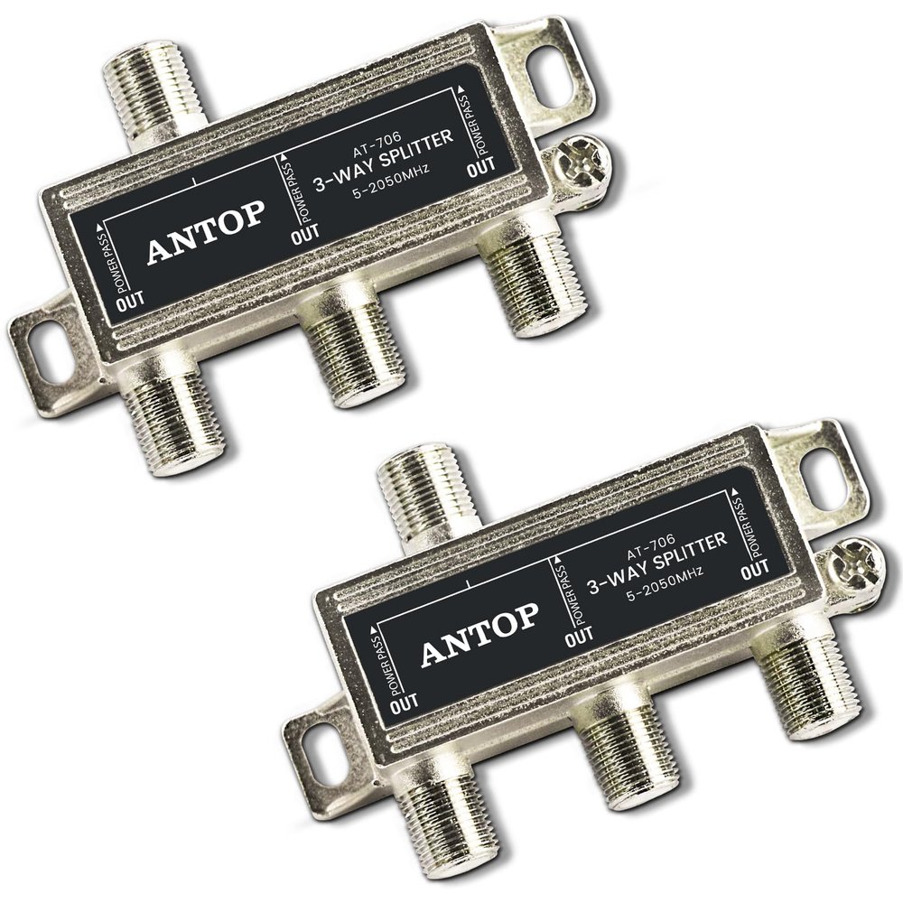 2 Pcs Cable Splitter - ANTOP 3 Way Coaxial Splitter for TV and Satellite - All Port DC Power Passing