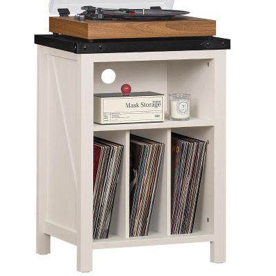 Joaxswe Record Player Stand with Vinyl Record Storage Holds up to 160 Albums,Large Wood Record Player Table Dispaly ShelfWhite Turntable Stand Cabinet for Living Room,Bedroom,Office 8