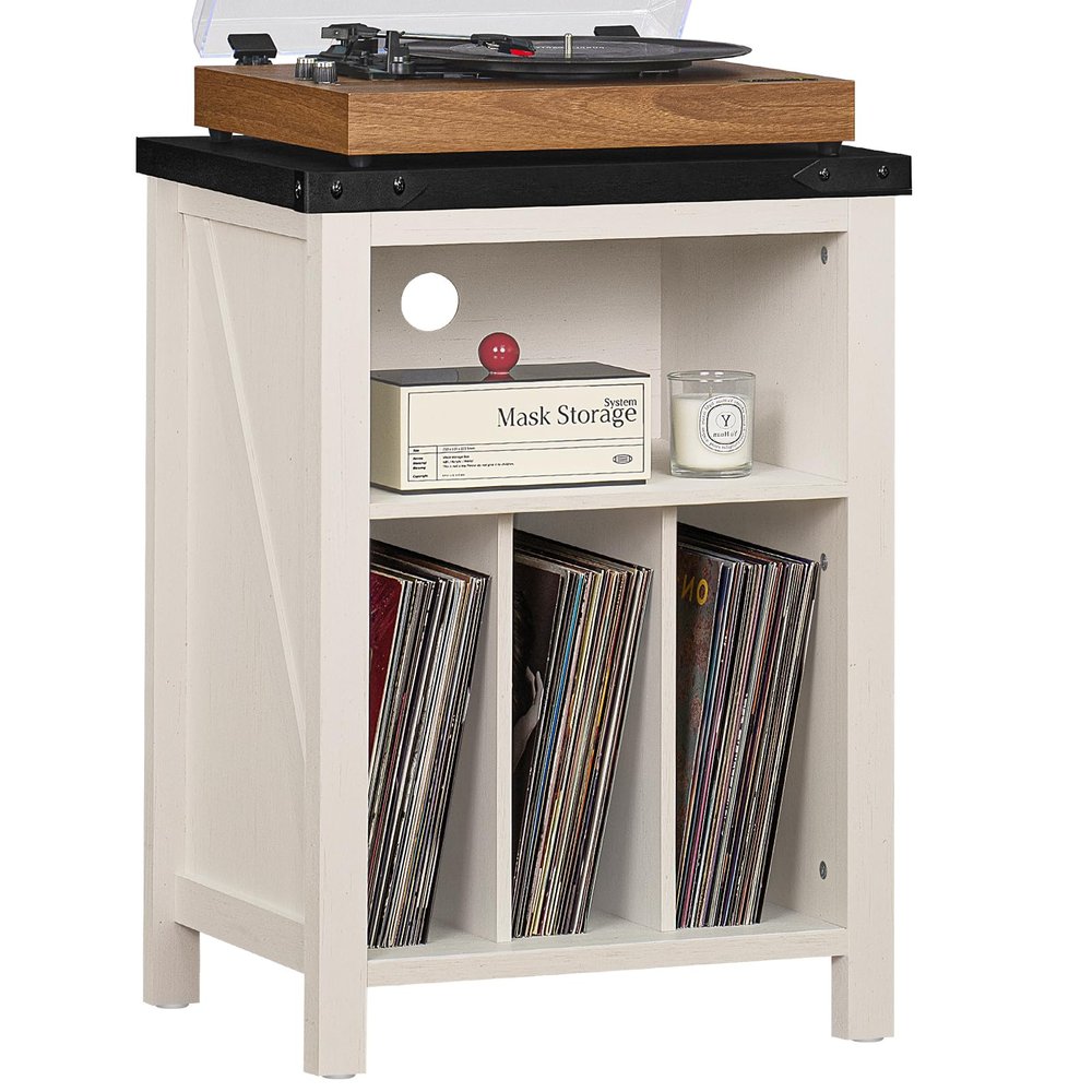 Joaxswe Record Player Stand with Vinyl Record Storage Holds up to 160 Albums,Large Wood Record Player Table Dispaly ShelfWhite Turntable Stand Cabinet for Living Room,Bedroom,Office 8