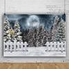 15x1 Snow Backdrop Front Yard Fence Photography Background Full Moon Night Christmas Trees Backdrop Snow Gleams White for Winter Outdoor Natural Landscape Photo Shot Background Supplies view 2