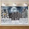 15x1 Snow Backdrop Front Yard Fence Photography Background Full Moon Night Christmas Trees Backdrop Snow Gleams White for Winter Outdoor Natural Landscape Photo Shot Background Supplies view 4