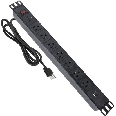 ElecVoztile Rack Mount Power Strip Surge Protector, 7 Outlet and 2 USB-A&C Charging Ports,1200J SPD, Fits 19'' Network Server Rack, 10ft 14AWG Cord, 1U RackMount, 15A Breaker