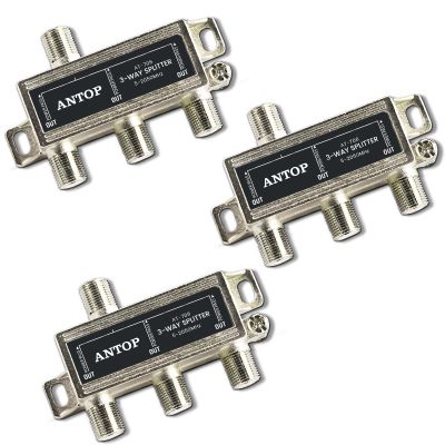 3 Pcs Cable Splitter - ANTOP 3 Way Coaxial Splitter for TV and Satellite - All Port DC Power Passing
