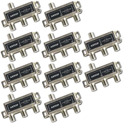 10 Pcs Cable Splitter - ANTOP 3 Way Coaxial Splitter for TV and Satellite - All Port DC Power Passing