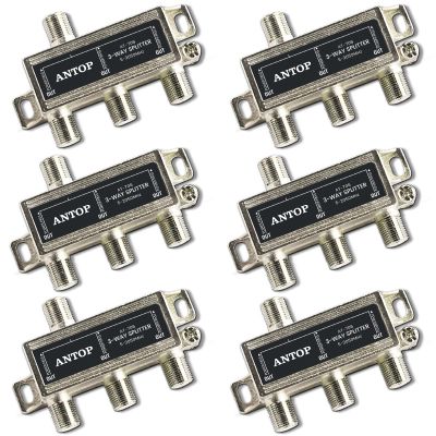 6 Pcs Cable Splitter - ANTOP 3 Way Coaxial Splitter for TV and Satellite - All Port DC Power Passing
