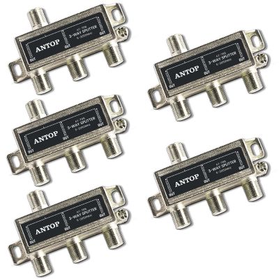 5 Pcs Cable Splitter - ANTOP 3 Way Coaxial Splitter for TV and Satellite - All Port DC Power Passing