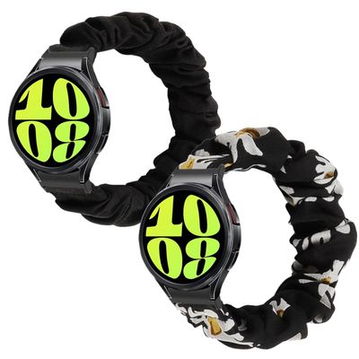 Scrunchie Bands for Samsung Galaxy Watch 7/6/5/4 40mm 43mm 44mm 47mm Elastic Replacement Fabric Band Women Stretchy strap for Watch 4 Classic/5 Pro Band (Chrysanthemum/Black, Small)