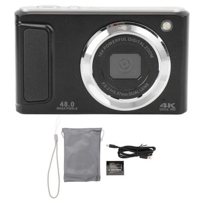 48MP Digital Camera with 16X Digital Zoom, Autofocus, 4K Video Recording, Display, Small Digital Camera, Lightweight, for Vlogging, Selfies, Recording (Black)