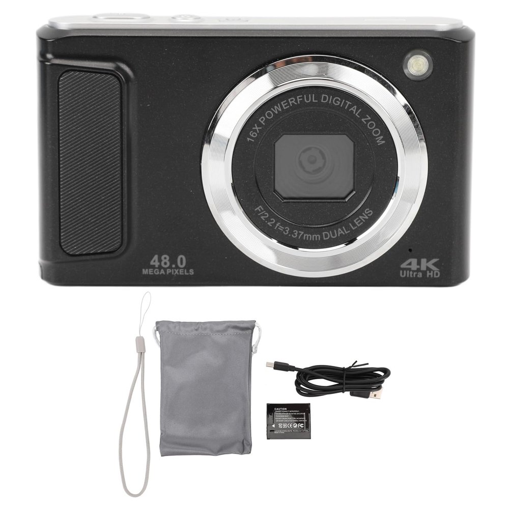 48MP Digital Camera with 16X Digital Zoom, Autofocus, 4K Video Recording, Display, Small Digital Camera, Lightweight, for Vlogging, Selfies, Recording (Black)