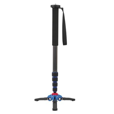 Monopod With Feet, C-222+M-1 5 Sections Carbon Fiber Portable Telescopic Monopod Tripod Camera Monopod With Storage Bag Hex Wrench Cushion for DSLR Camera