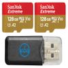 SanDisk 128GB Extreme (2 Pack) MicroSDXC Memory Card Works with GoPro Action Camera Hero 11 Black Mini and Hero11 Black (SDSQXAA-128G-GN6MN) Bundle with Everything But Stromboli MicroSD Card Reader view 1