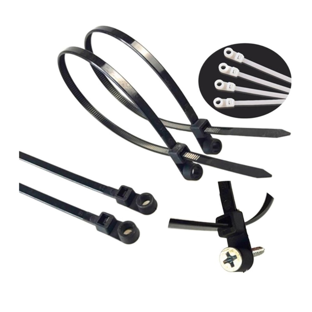 50PCS 15cm 20 Cm Mountable Self Locking Nylon Cable Zip Ties Loop Wrap Bundle Ties Approved Black and White(Black 3.6x200)
