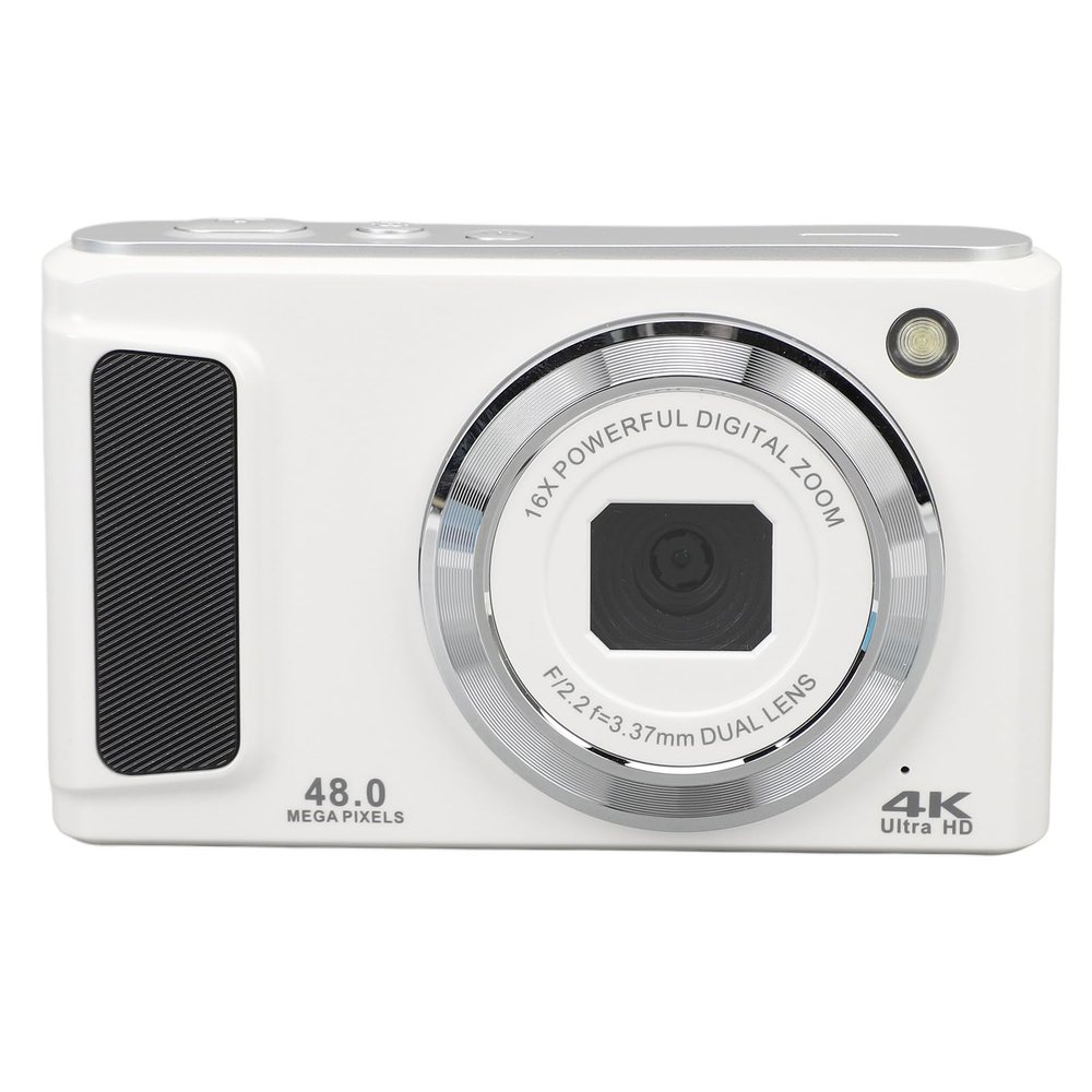 48MP Digital Camera with 16X Digital Zoom, Autofocus, 4K Video Recording, Display, Small Digital Camera, Lightweight, for Vlogging, Selfies, Recording (White)