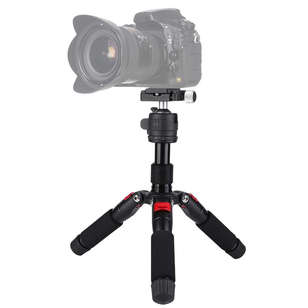 DirectNine Basics Desktop Tripod, Aluminum Alloy, Red, 5 Sections, 18-51cm, 10kg Capacity, 360 Rotation, Quick Loading Plate, Level Vial, Compact Travel Size