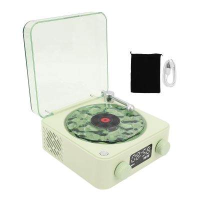 Waves Vintage Record Player Bluetooth Speaker, The Waves Player with Night Light and Time Display, 4 Modes Portable Turntable Stereo Speaker for Bedroom Office Party (Green)