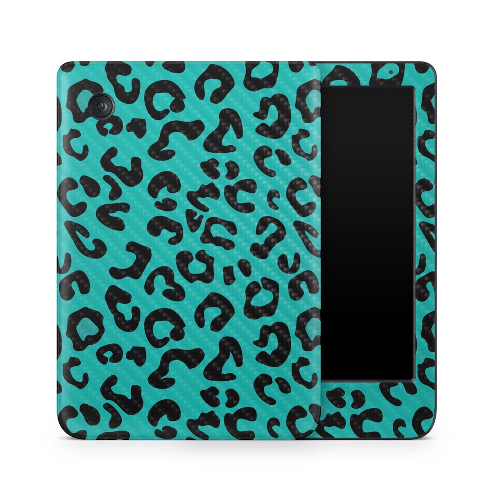 Carbon Fiber E-Reader Skin Compatible with Kobo Clara Colour (2024) - Teal Leopard - Premium 3M Vinyl Protective Wrap Decal Cover - Easy to Apply | Crafted in The USA by MightySkins