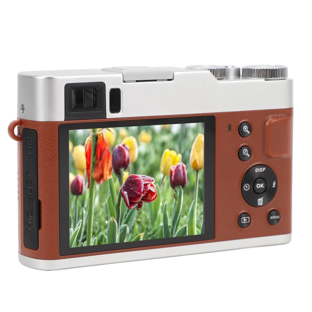 Goshyda 4K Digital Camera, 48MP Smart Selfie Camera for Photography and Video Anti Shake, 2.8 Inch Selfie Vlogging Camera with 16X Zoom, for Travel (Brown)