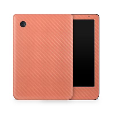 Carbon Fiber E-Reader Skin Compatible with Kobo Clara Colour (2024) - Solid Salmon - Premium 3M Vinyl Protective Wrap Decal Cover - Easy to Apply | Crafted in The USA by MightySkins