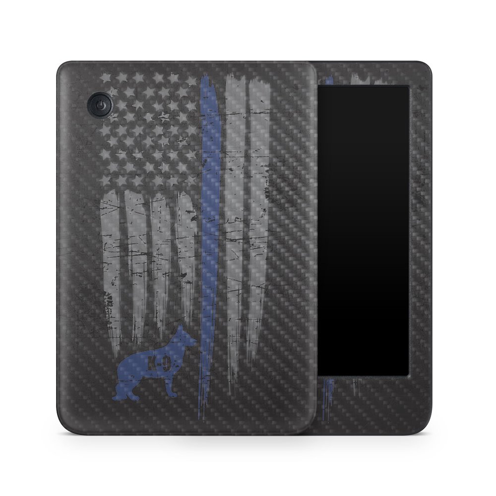 Carbon Fiber E-Reader Skin Compatible with Kobo Clara Colour (2024) - Thin Blue Line K9 - Premium 3M Vinyl Protective Wrap Decal Cover - Easy to Apply | Crafted in The USA by MightySkins