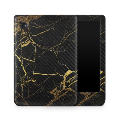 Carbon Fiber E-Reader Skin Compatible with Kobo Clara Colour (2024) - Black Gold Marble - Premium 3M Vinyl Protective Wrap Decal Cover - Easy to Apply | Crafted in The USA by MightySkins