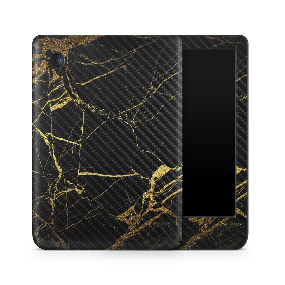 Carbon Fiber E-Reader Skin Compatible with Kobo Clara Colour (2024) - Black Gold Marble - Premium 3M Vinyl Protective Wrap Decal Cover - Easy to Apply | Crafted in The USA by MightySkins