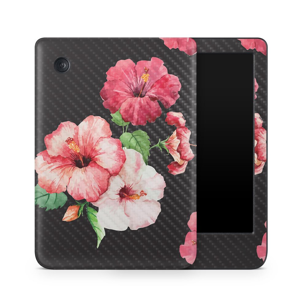 Carbon Fiber E-Reader Skin Compatible with Kobo Clara Colour (2024) - Hibiscus - Premium 3M Vinyl Protective Wrap Decal Cover - Easy to Apply | Crafted in The USA by MightySkins
