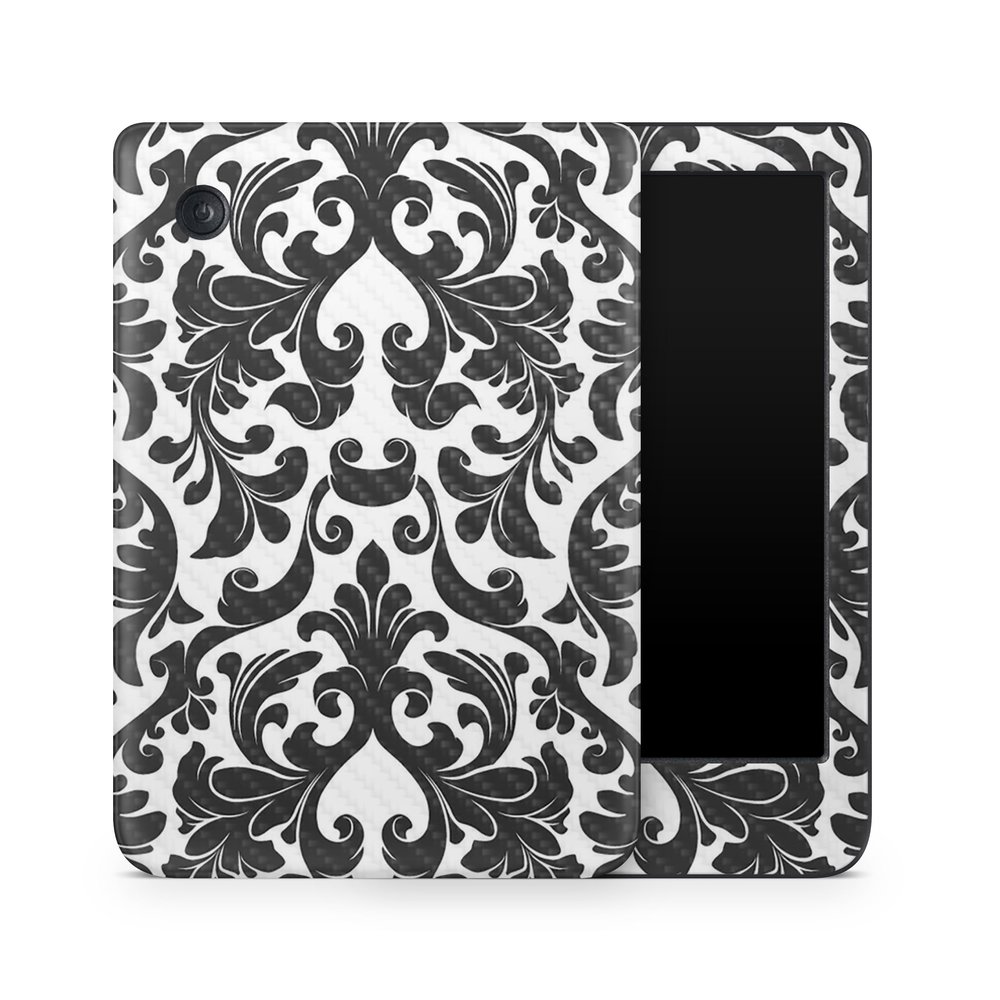 Carbon Fiber E-Reader Skin Compatible with Kobo Clara Colour (2024) - Black Damask - Premium 3M Vinyl Protective Wrap Decal Cover - Easy to Apply | Crafted in The USA by MightySkins