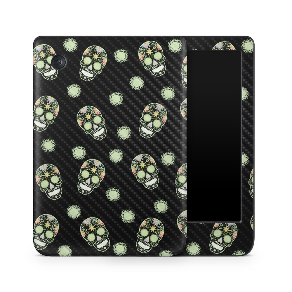 Carbon Fiber E-Reader Skin Compatible with Kobo Clara Colour (2024) - Nighttime Skulls - Premium 3M Vinyl Protective Wrap Decal Cover - Easy to Apply | Crafted in The USA by MightySkins