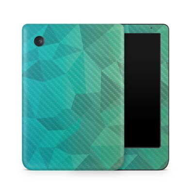 Carbon Fiber E-Reader Skin Compatible with Kobo Clara Colour (2024) - Blue Green Polygon - Premium 3M Vinyl Protective Wrap Decal Cover - Easy to Apply | Crafted in The USA by MightySkins