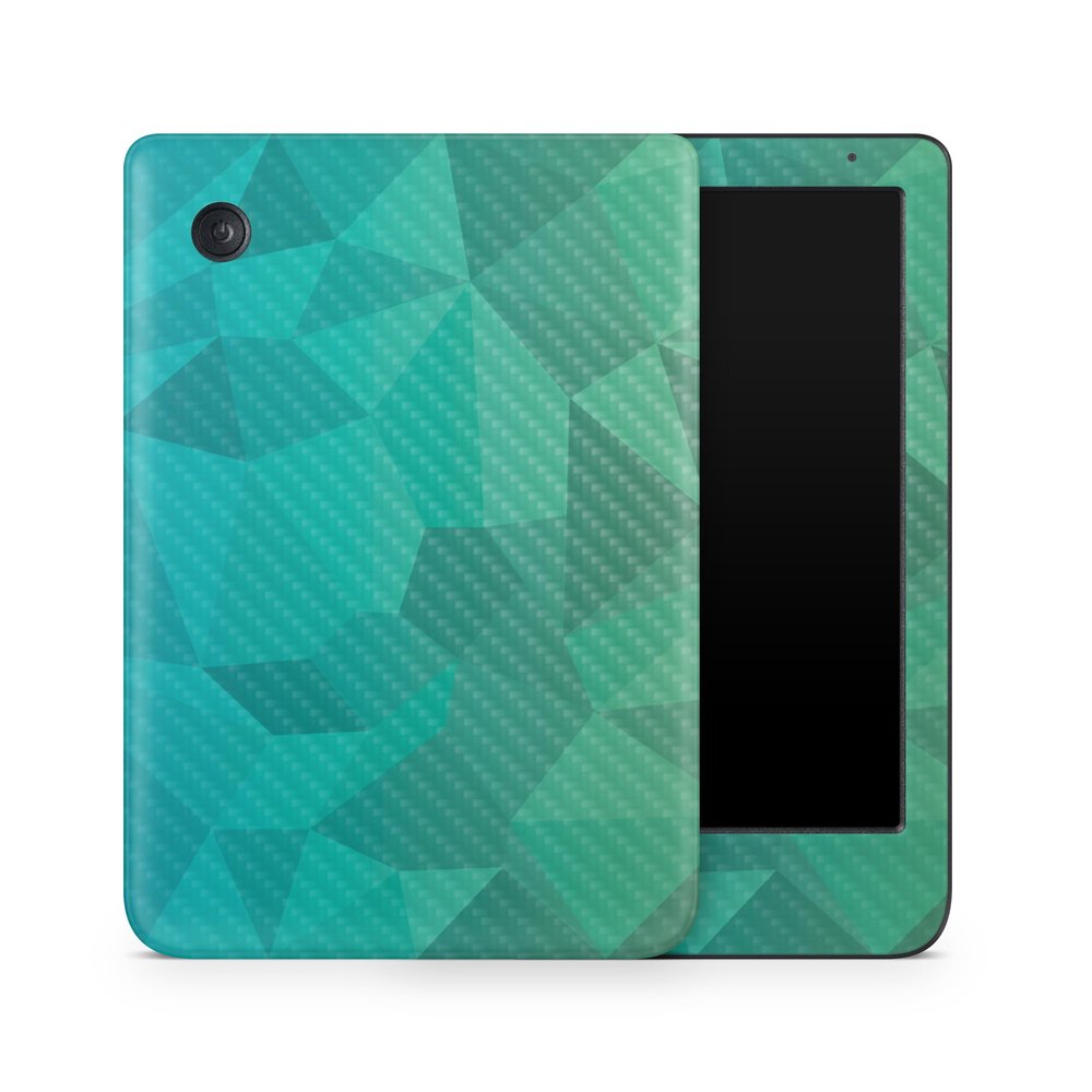 Carbon Fiber E-Reader Skin Compatible with Kobo Clara Colour (2024) - Blue Green Polygon - Premium 3M Vinyl Protective Wrap Decal Cover - Easy to Apply | Crafted in The USA by MightySkins