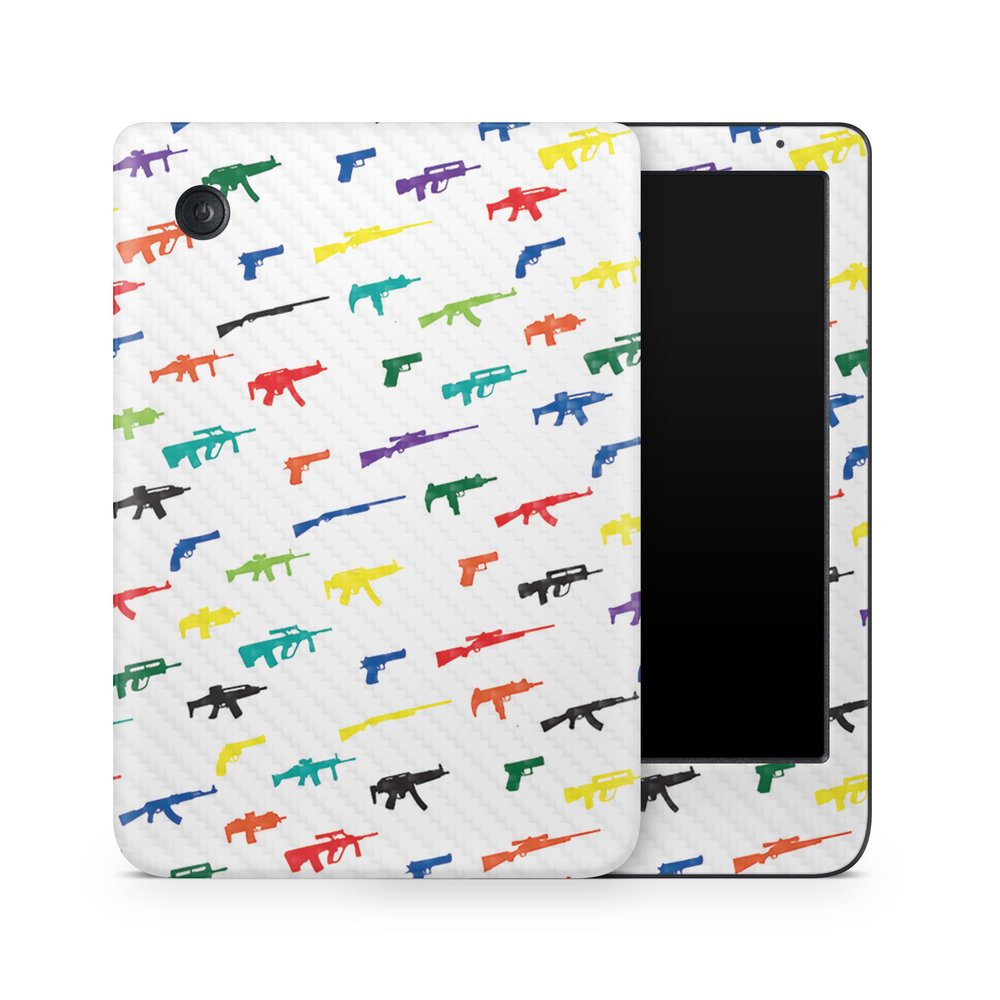 Carbon Fiber E-Reader Skin Compatible with Kobo Clara Colour (2024) - Fun Guns - Premium 3M Vinyl Protective Wrap Decal Cover - Easy to Apply | Crafted in The USA by MightySkins