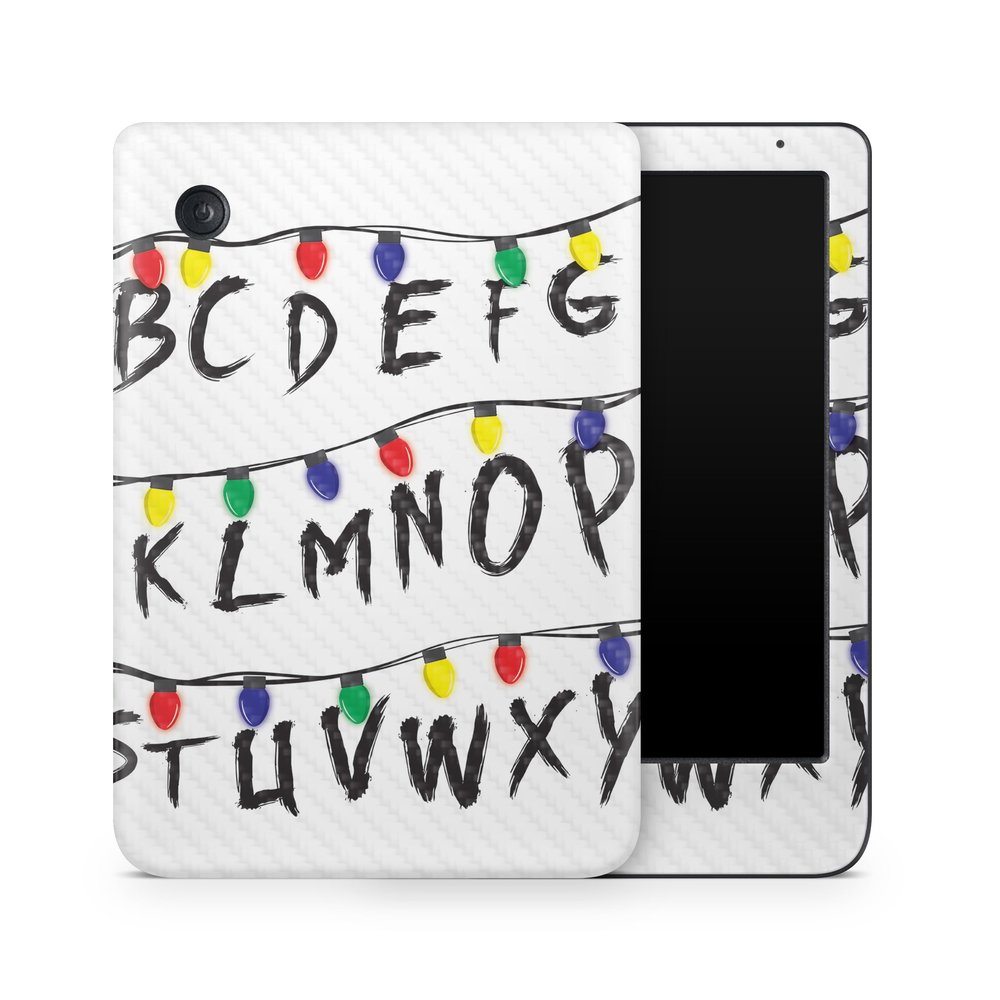 Carbon Fiber E-Reader Skin Compatible with Kobo Clara Colour (2024) - Stranger Alphabet - Premium 3M Vinyl Protective Wrap Decal Cover - Easy to Apply | Crafted in The USA by MightySkins