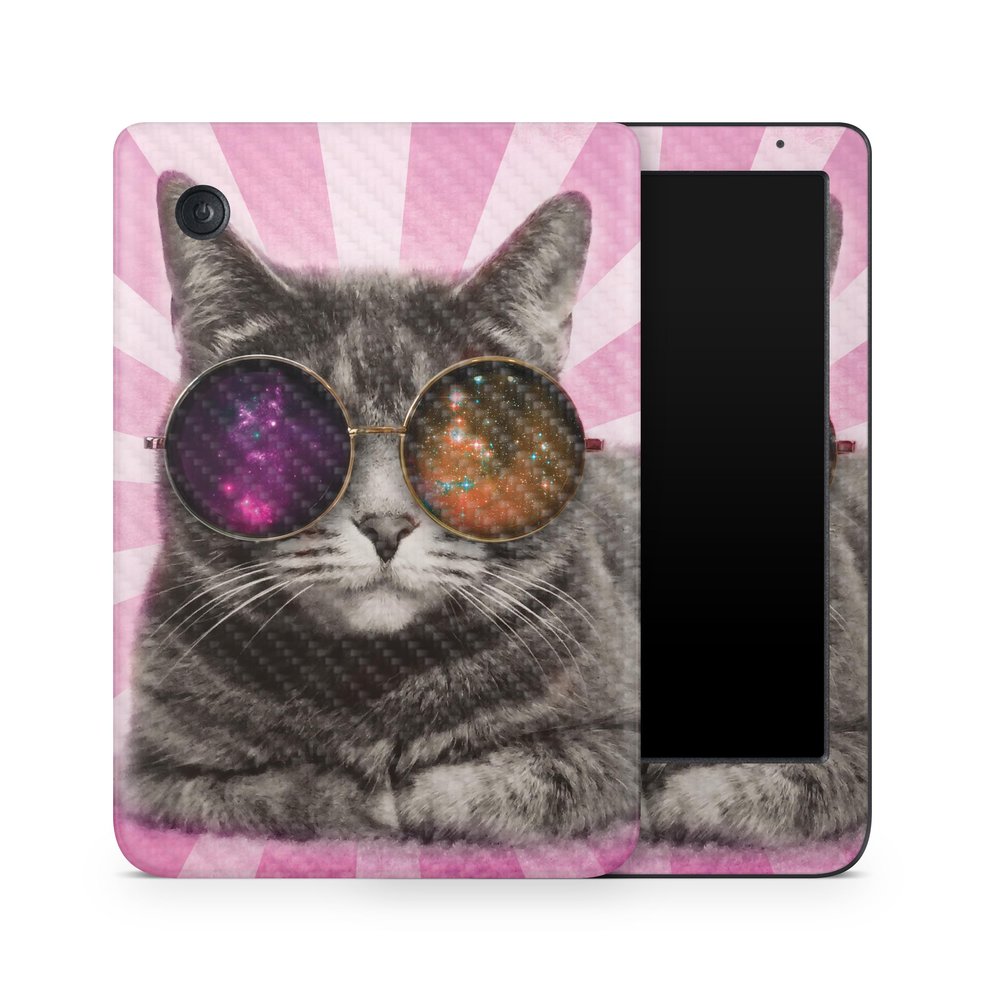 Carbon Fiber E-Reader Skin Compatible with Kobo Clara Colour (2024) - Galaxy Cat - Premium 3M Vinyl Protective Wrap Decal Cover - Easy to Apply | Crafted in The USA by MightySkins