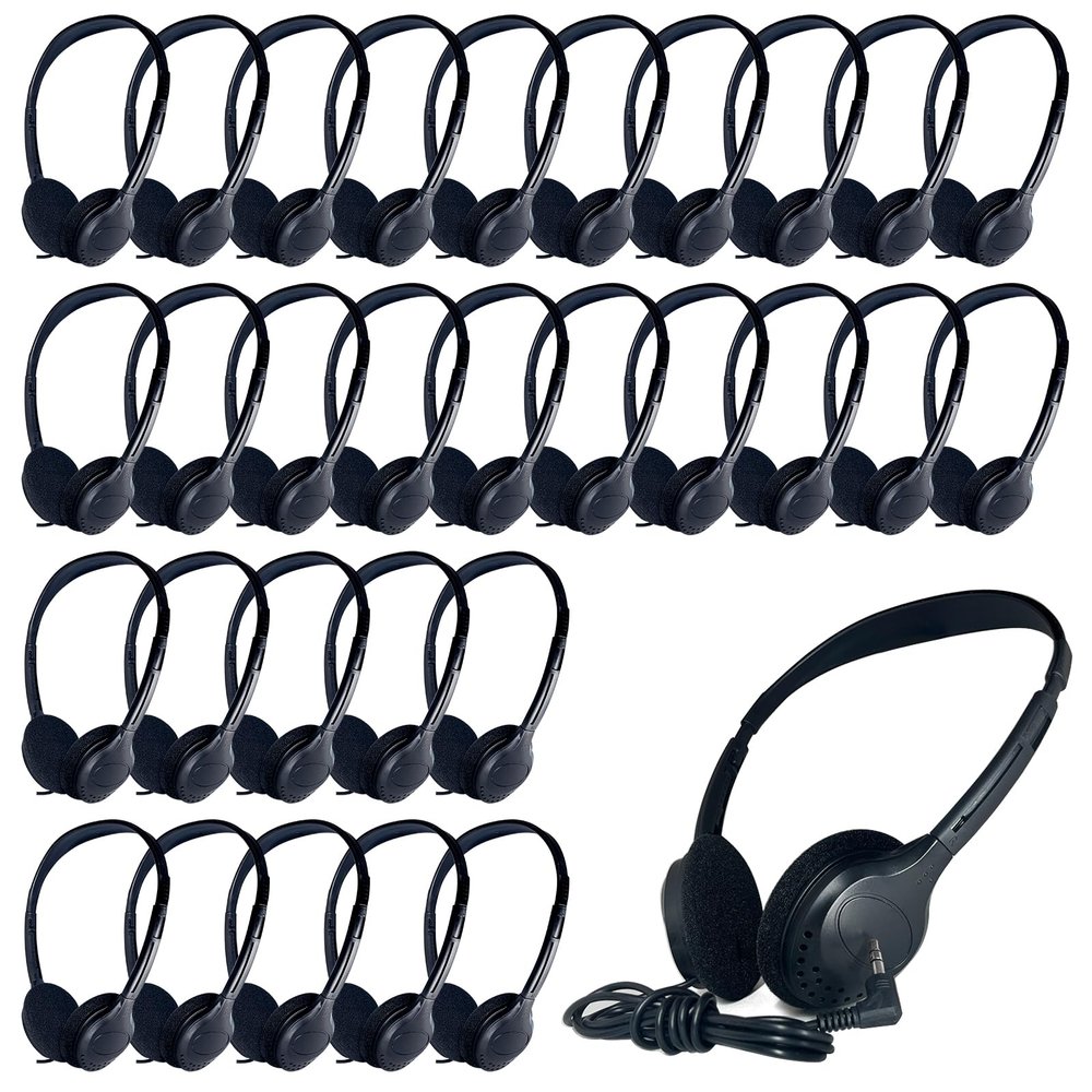 ZHENWAY 20 Pack Class Set Headphones for Kids Students School Classroom Bulk Earphones Adjustable with 3.5 mm Jack for Library Children Adults(006 Black Headphones)