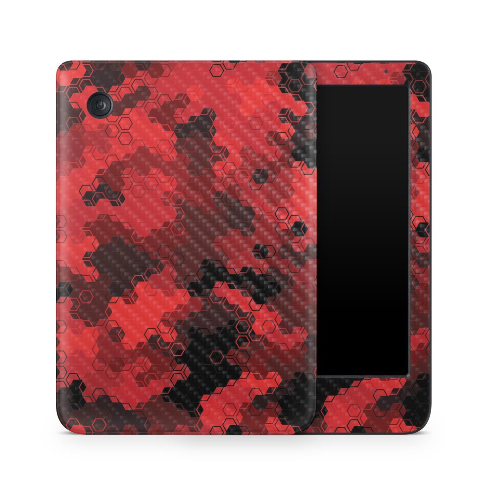 Carbon Fiber E-Reader Skin Compatible with Kobo Clara Colour (2024) - Red Hexa Camo - Premium 3M Vinyl Protective Wrap Decal Cover - Easy to Apply | Crafted in The USA by MightySkins