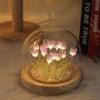 (20 Flower) Assembled Tulip Lamp Night Light with Glass Dome, Cool Handmade Artificial Flower Table Lamp Bedroom Desk Decoration for Women Girlfriend Sister Besties Birthday Christmas Gift (Purple) view 3