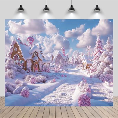 CHNYWORK 12x10ft Pink Christmas Village Backdrop Christmas Tree Gingerbread House Candy House Winter Snowy Landscape Background Xmas Eve New Year Kids Birthday Party Decor Portrait Photo Booth Props